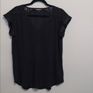 Black blouse with patterned shoulders